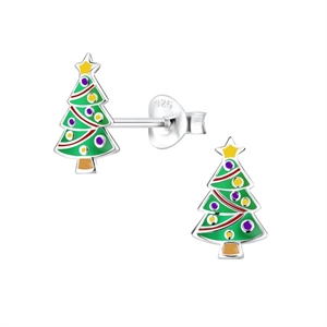 Weihnachts-Ohrringe - Weihnachtsbaum aus silber mit Emaille | BB10554